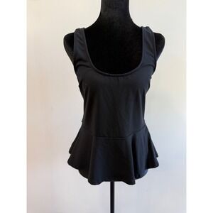 Bebe Womens Black Sleeveless Lace Back Peplum Top Scoop Neck Size‎ Large